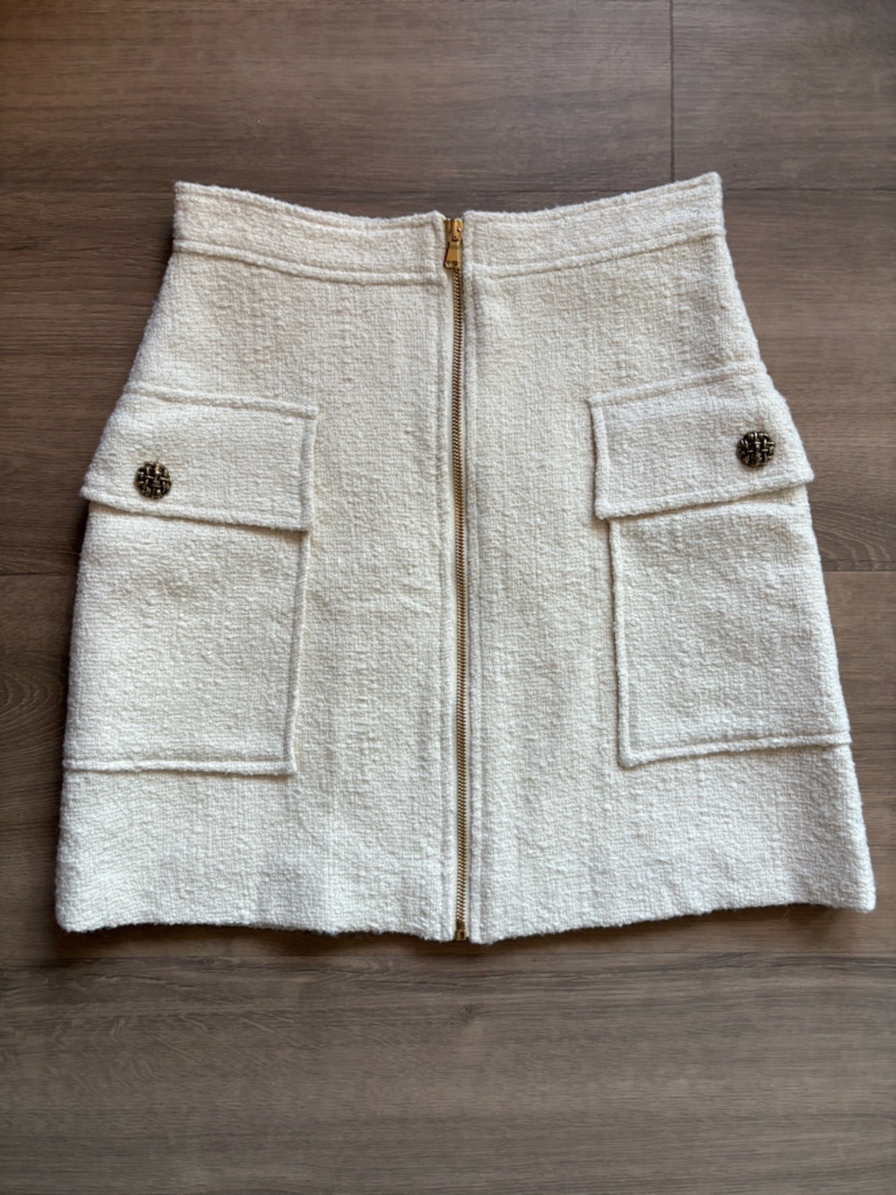 ba&sh The Lady Tweed Mini Skirt with Front Zip Detail and Cargo Pockets